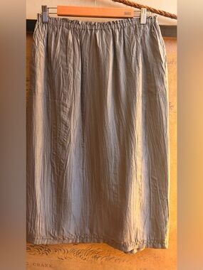 * Via Seta Light Sage Gray Green Elastic-Waist Midi Skirt Silk SZ 10 *